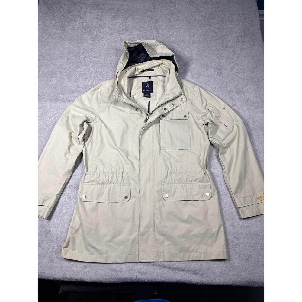 Victorinox Field Jacket Mens Large Beige Hooded Utility Safari Coat parka